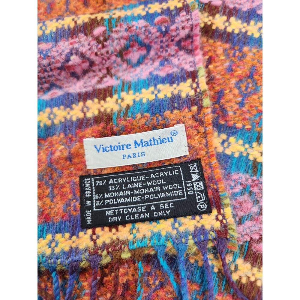 Victoire Mathieu‎ Paris Pink Burnt Orange Wool Blend AMAZING Fringe Scarf Winter - Picture 8 of 10